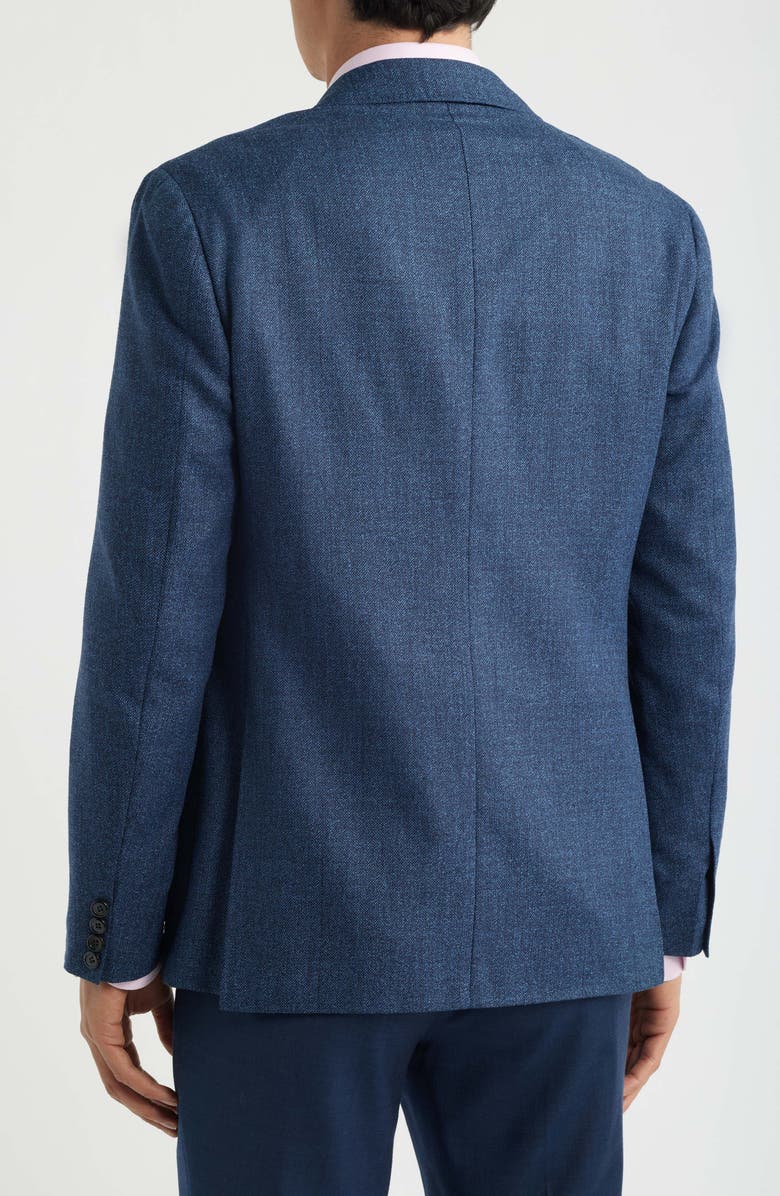 Canali Kei Trim Fit Blue Wool & Cotton Blend Herringbone Sport Coat, Alternate, color, Medium Blue