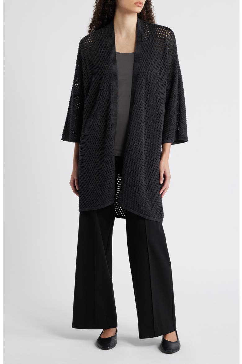 Open Stitch Longline Wool Cardigan, Main, color, CHARCOAL