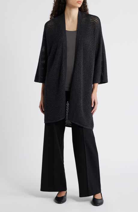 Eileen Fisher Open Stitch Longline Wool Cardigan