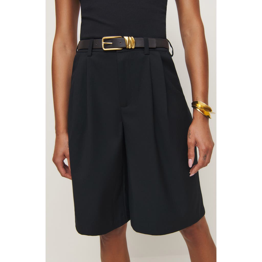 Reformation Drew Pleated Bermuda Shorts In Pitch Black