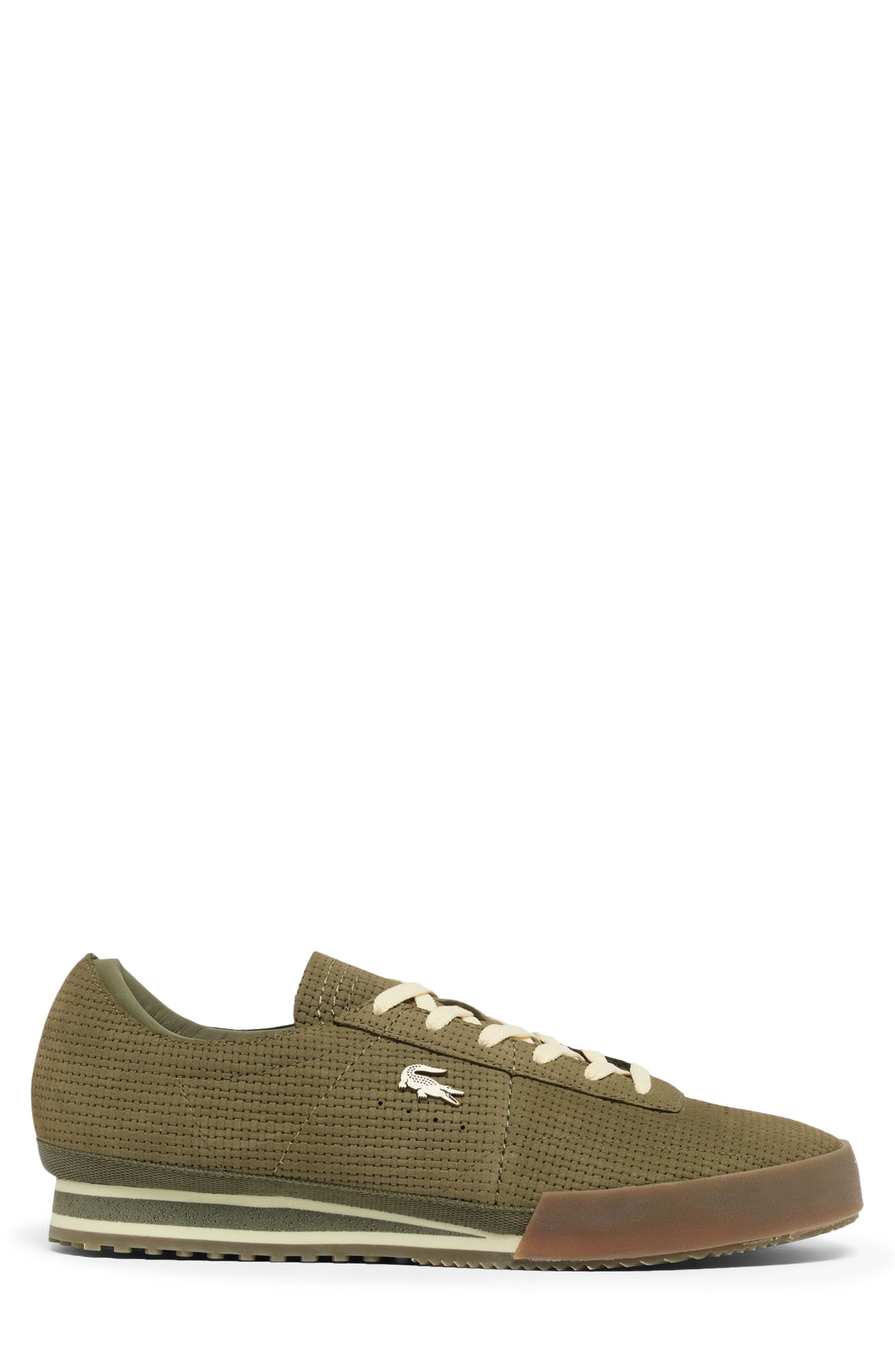 Lacoste Aura Embossed Leather Low Top Sneaker, Alternate, color, Khaki/ Gum