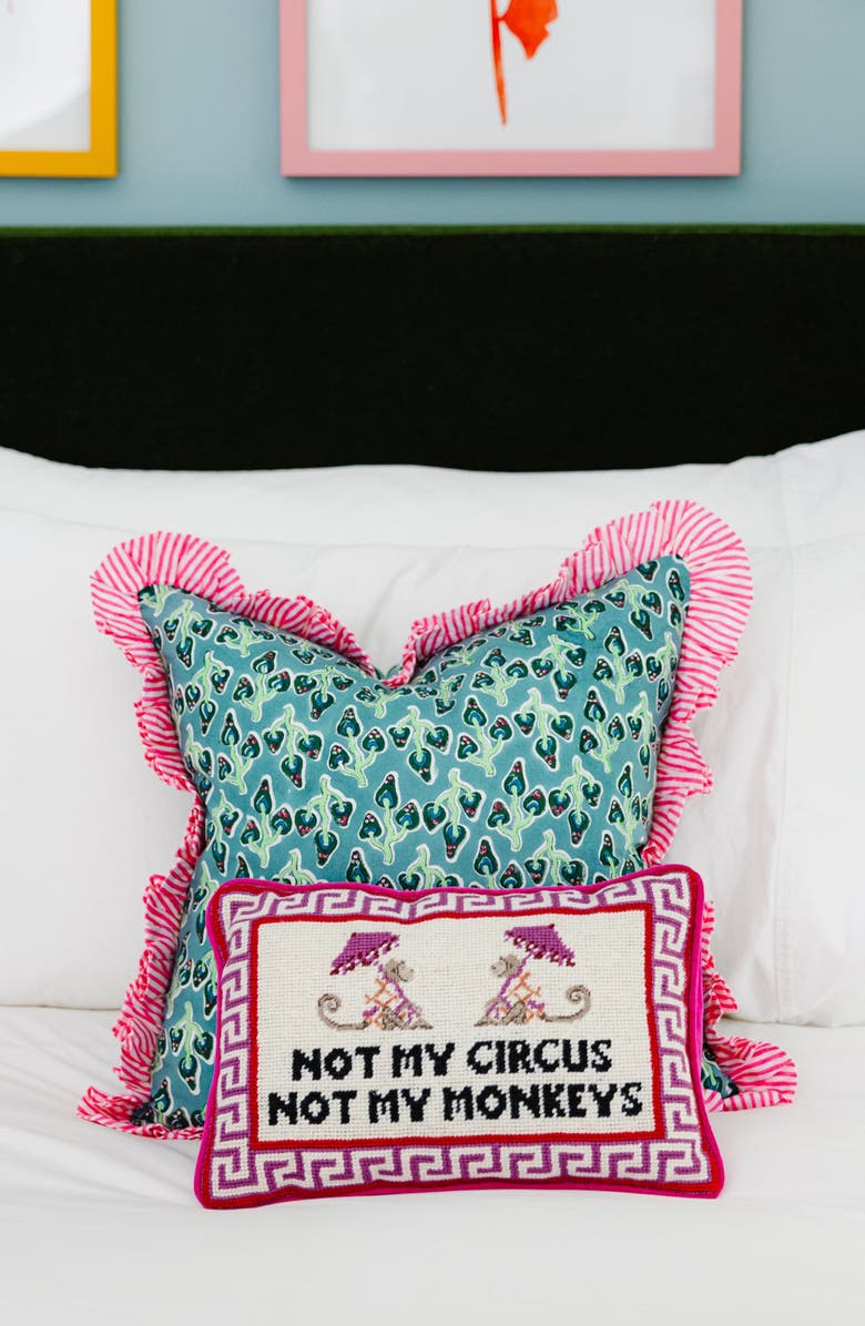 Furbish Not My Circus Needlepoint Pillow, Alternate, color, Hot Pink, Red, Beige