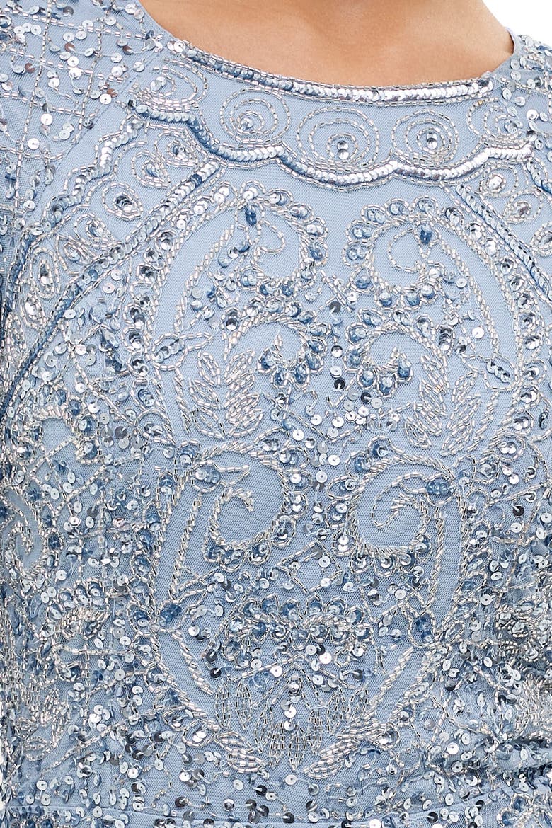 Modest Embellished Sequins Fitted Maxi Dress, Alternate, color, BLUE