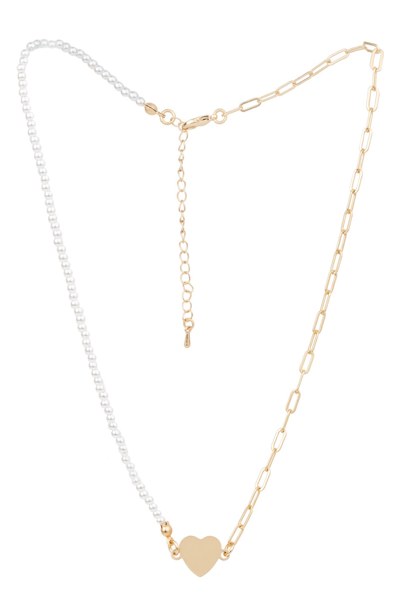 SAACHI Imitation Pearl & Paper-Clip Chain Heart Pendant Necklace