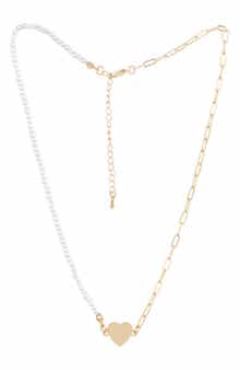 SAACHI Imitation Pearl & Paper-Clip Chain Heart Pendant Necklace