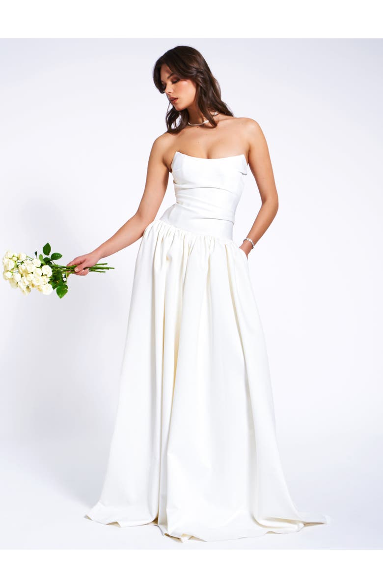 Miss Circle Umay Drop Waist Satin Corset Bridal Gown, Alternate, color, White