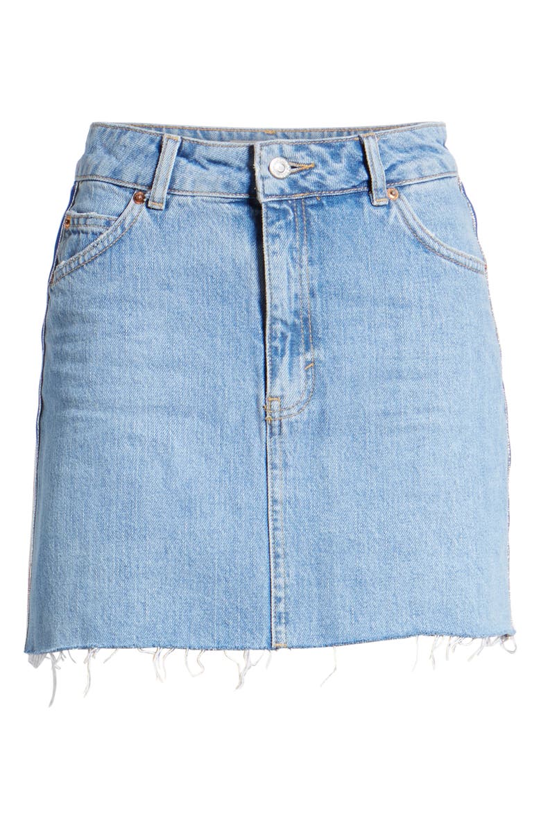 Topshop MOTO Stripe Denim Skirt, Alternate, color, 