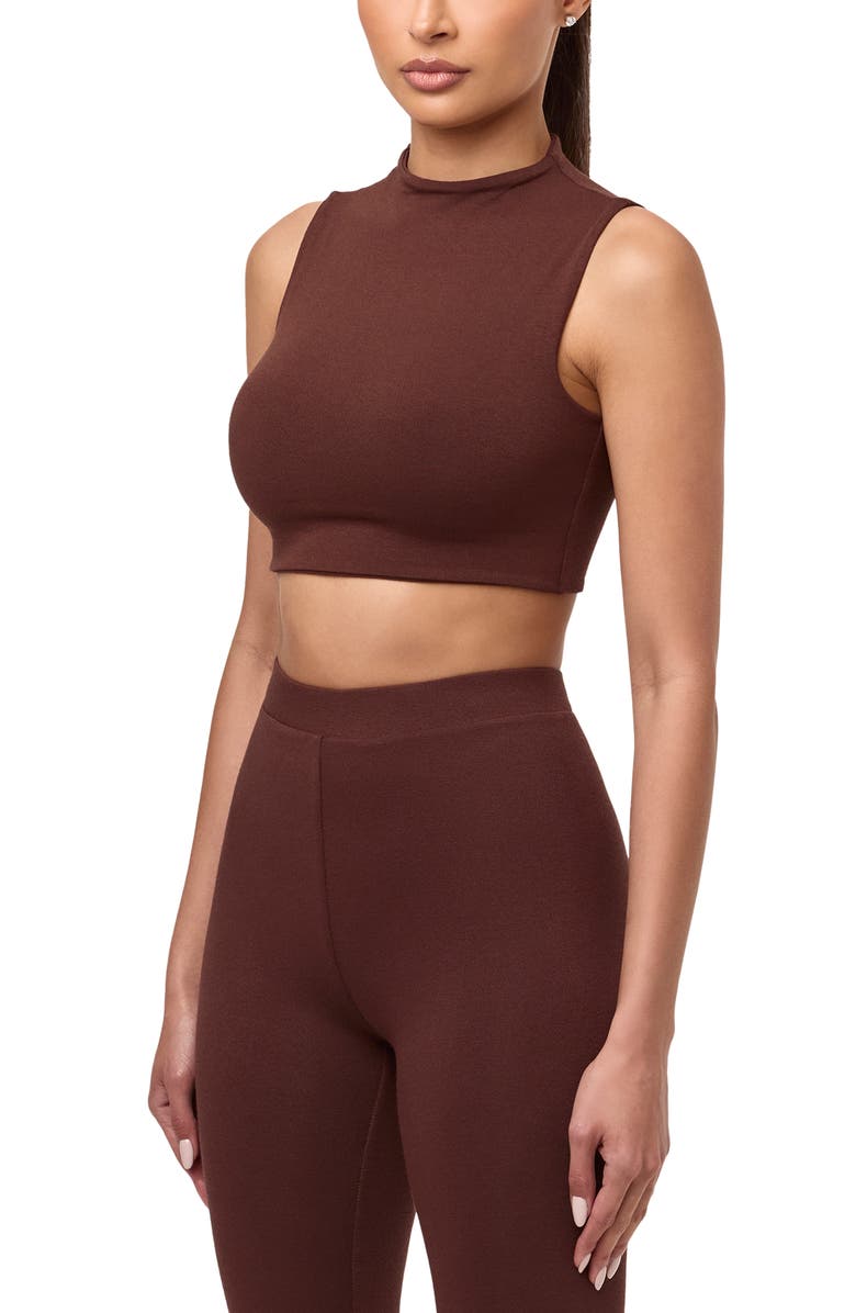 Naked Wardrobe Mock Neck Crop Tank, Alternate, color, Chocolate