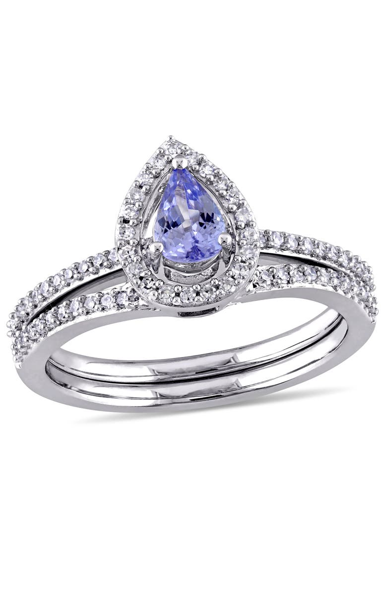 Julianna B. Tanzanite & Diamond Pear Halo Bridal Ring Set, Main, color, Tanzanite
