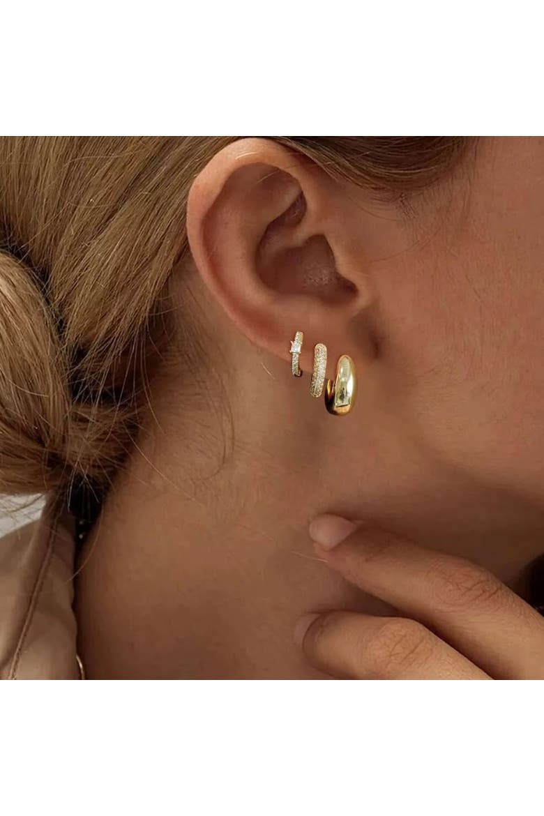 Dainty Huggie Hoop Earrings -3 Pairs, Alternate, color, Gold