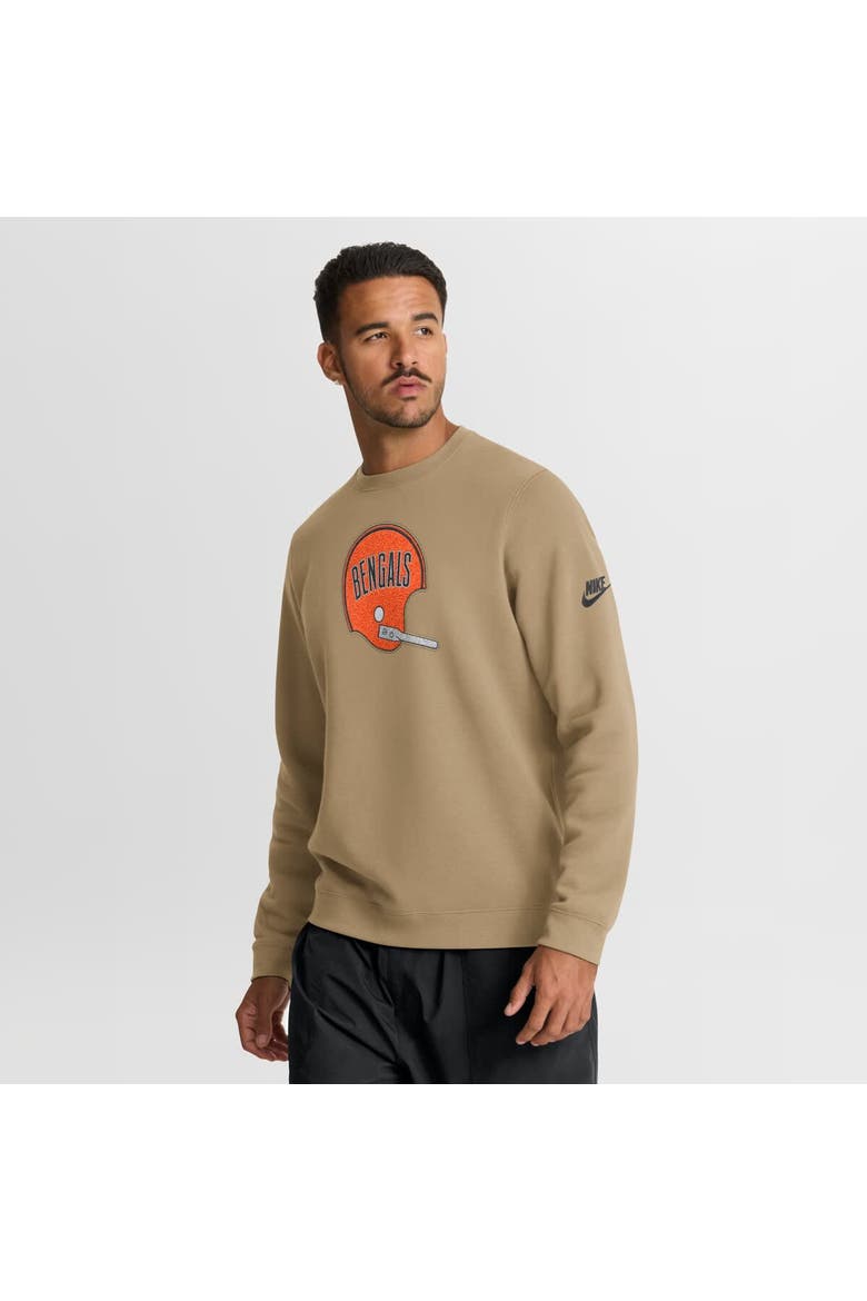 Men's Nike Tan Cincinnati Bengals Swing Pass Rewind Club Pullover Sweatshirt, Main, color, Tan