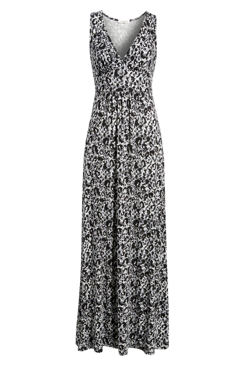 Empire Waist Jersey Maxi Dress, Alternate, color, GRAY/ BLACK