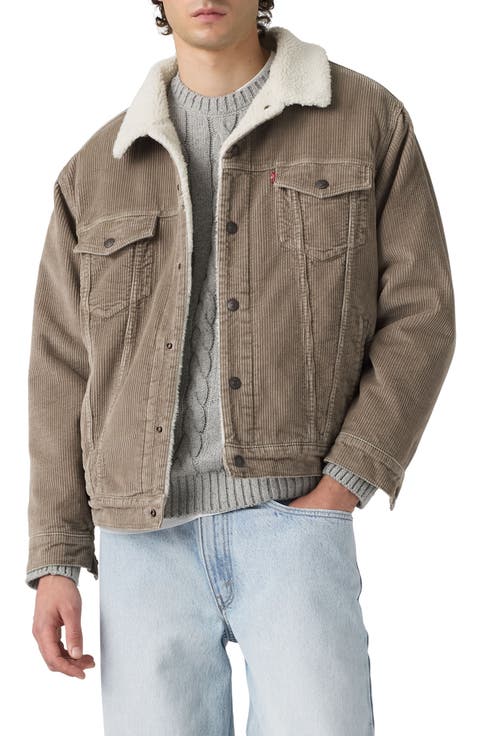Relaxed Fit Faux Shearling Lined Corduroy Trucker Jacket
