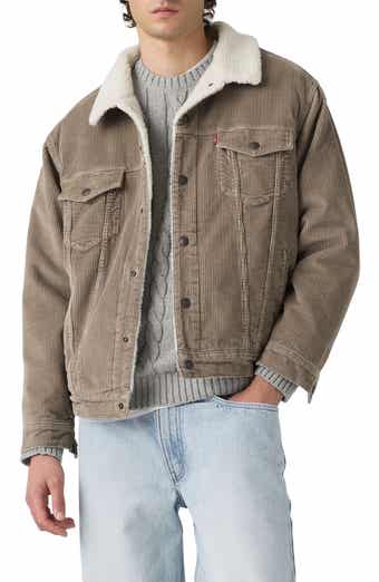 Relaxed Fit Faux Shearling Lined Corduroy Trucker Jacket