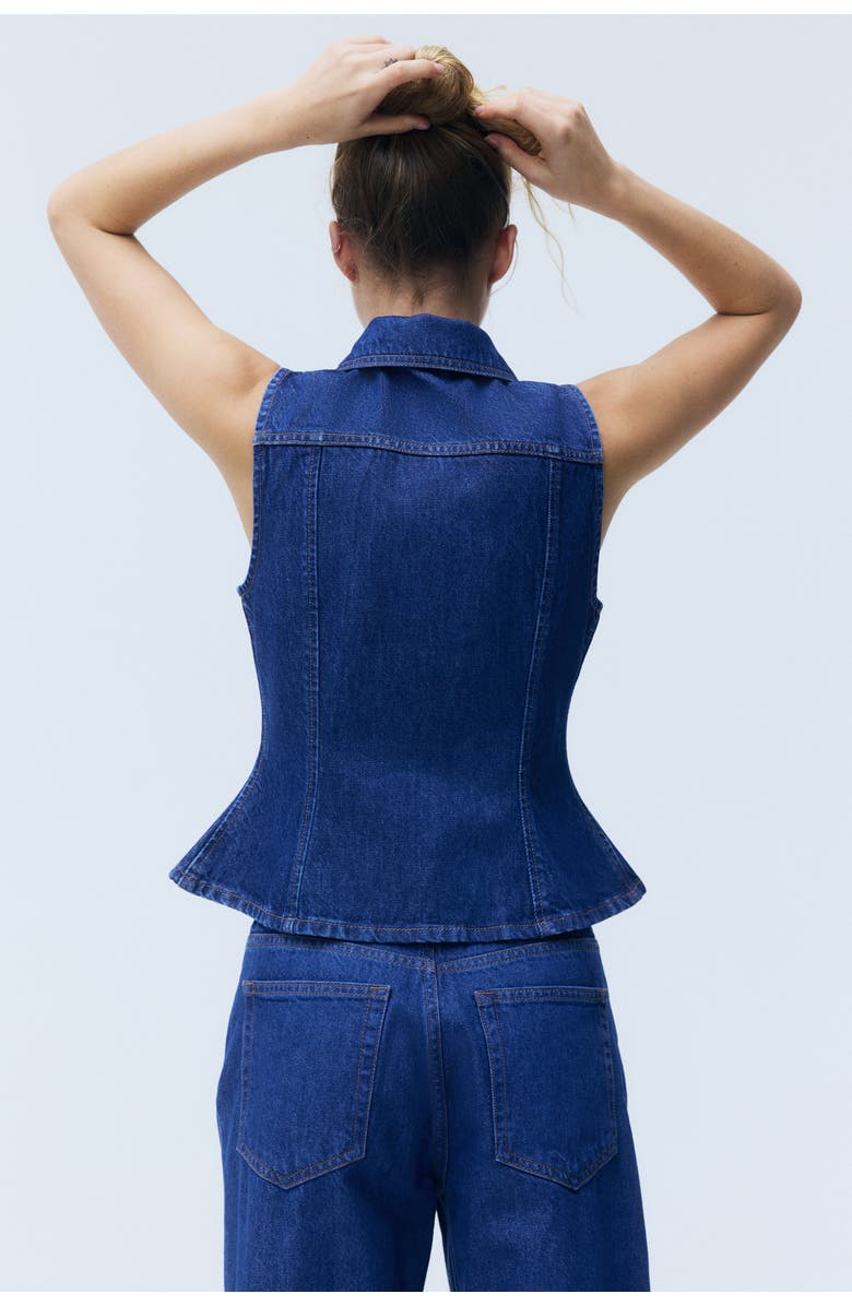 H&M Peplum Denim Waistcoat, Alternate, color, 