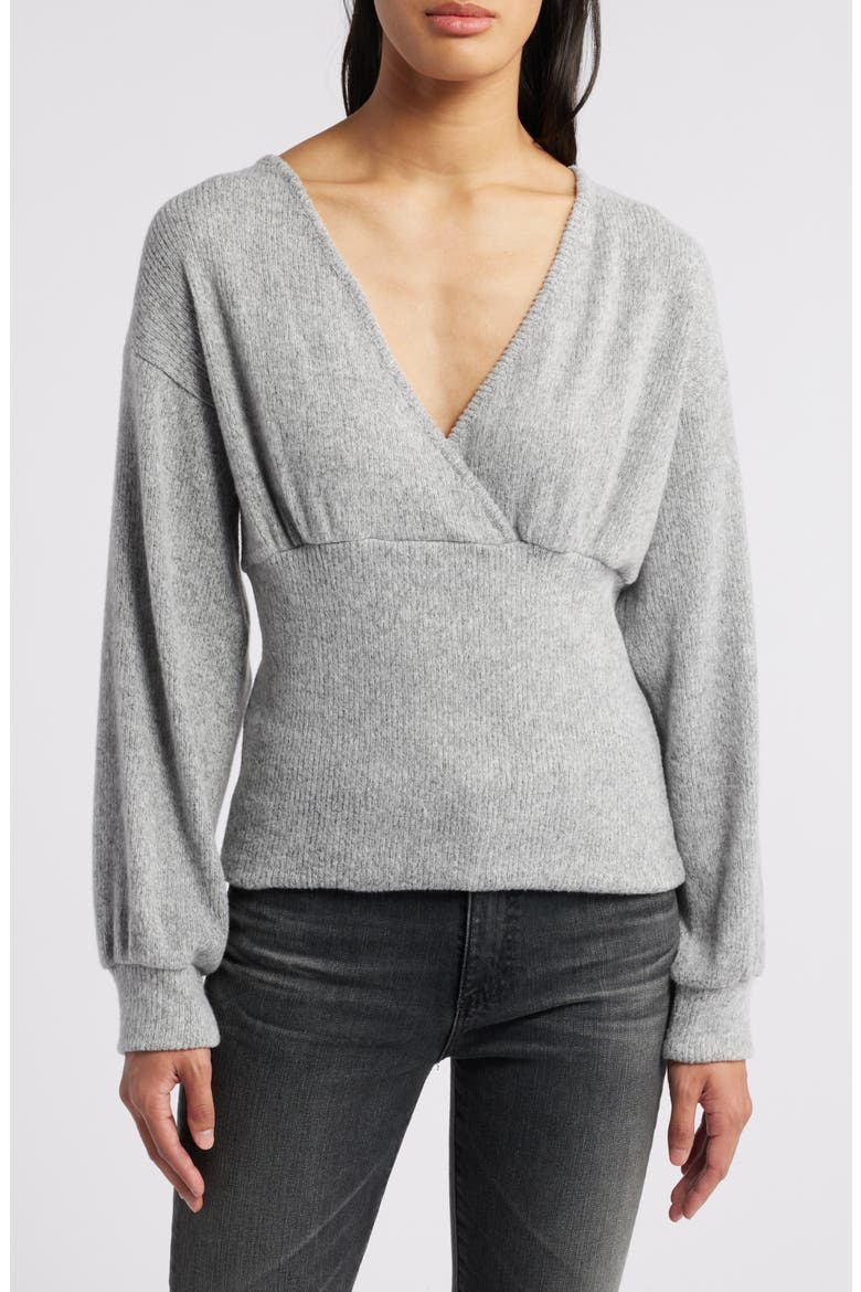 Empire Tie Back Rib Top, Main, color, HEATHER GRAY