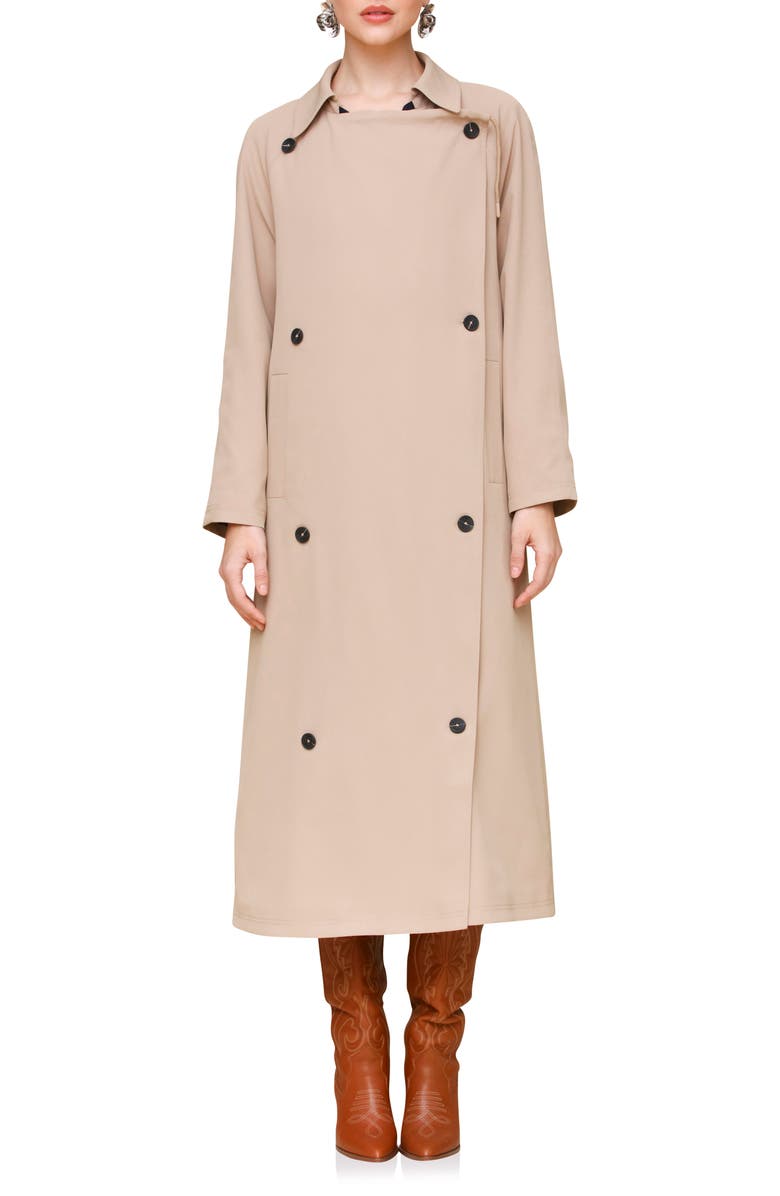 Avec Les Filles Waterfall Drape Front Double Breasted Trench Coat, Alternate, color, 