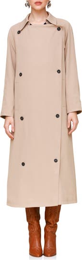 Waterfall Drape Front Double Breasted Trench Coat