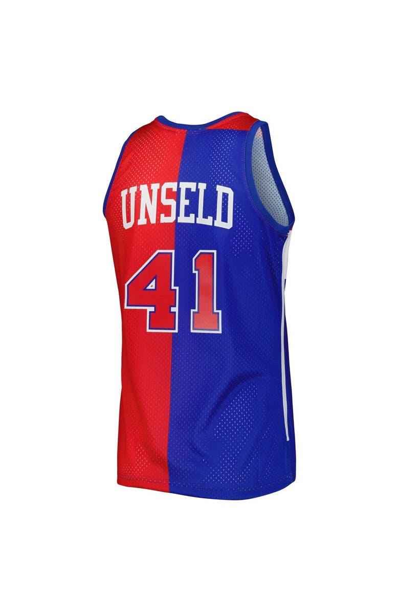 Mitchell & Ness Men's Mitchell & Ness Wes Unseld Blue/Red Washington Bullets Hardwood Classics 1977/78 Split Swingman Jersey, Alternate, color, 