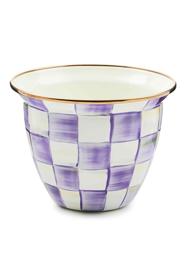 Large Violet Check Enamel Flower Pot, Main, color, VIOLET