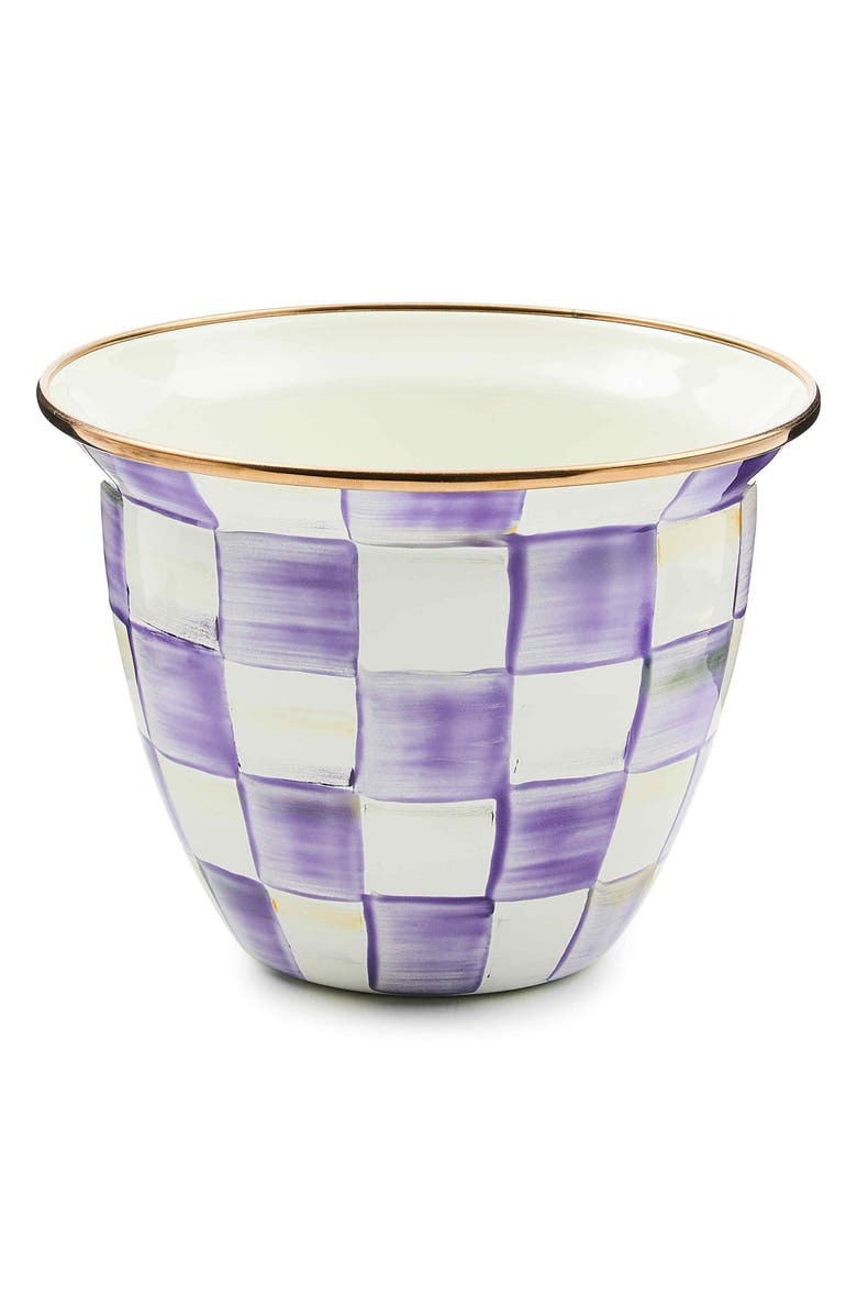MACKENZIE CHILDS Large Violet Check Enamel Flower Pot, Main, color, Violet