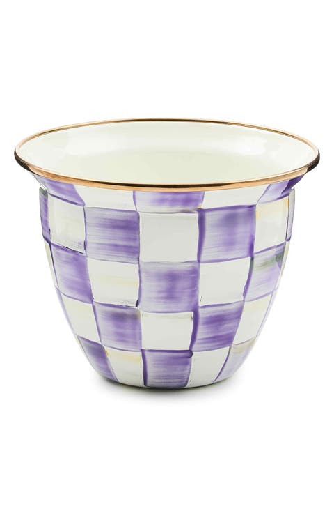 Large Violet Check Enamel Flower Pot