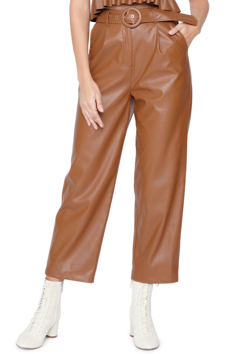 Set the Scene Belted Wide Leg Faux Leather Pants, Main, color, BROWN