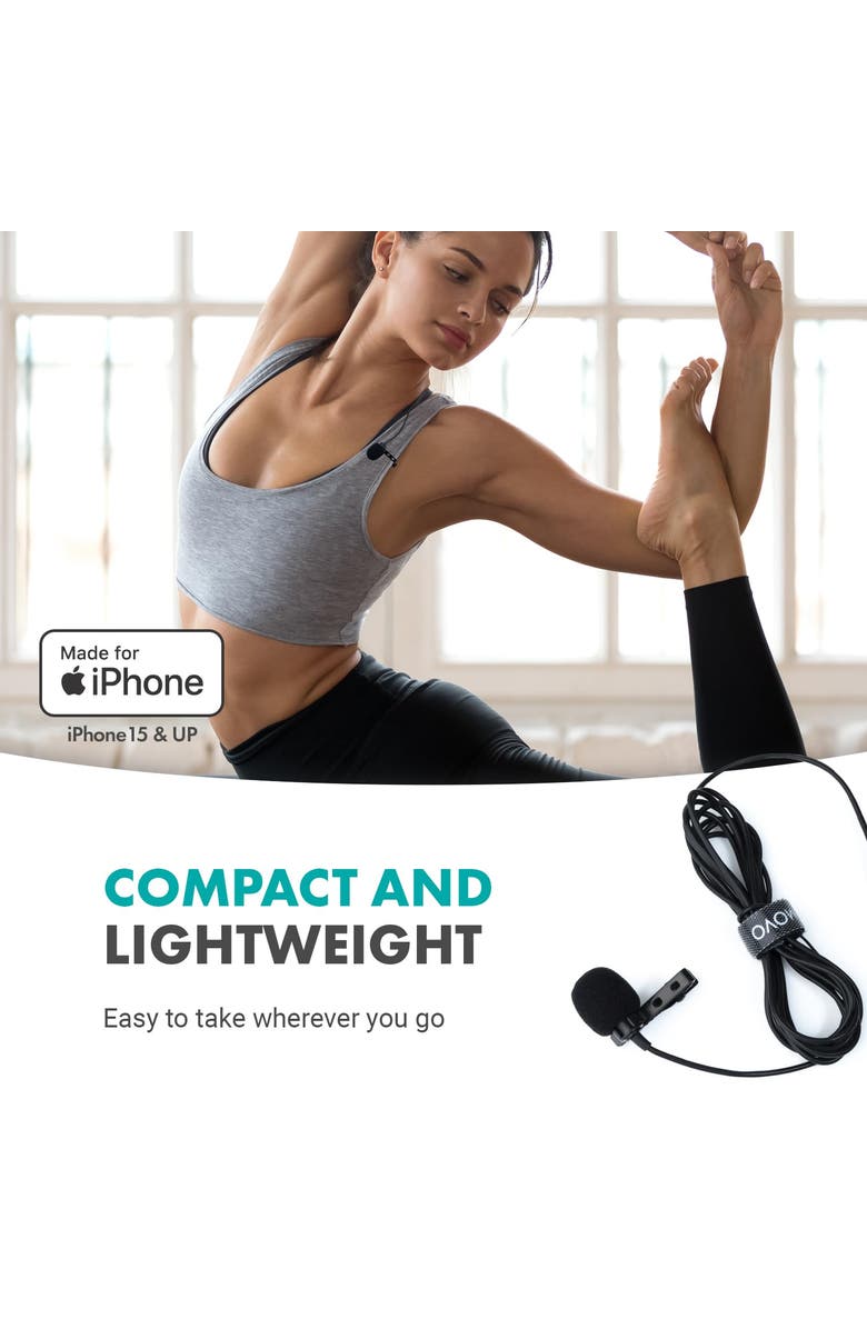 MOVO USB-C Wired Omnidirectional Lavalier Clip On Microphone for iPhone 15, Alternate, color, Black
