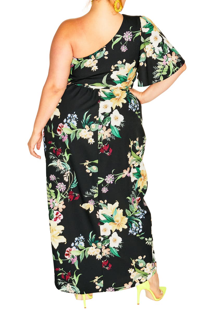 City Chic Bonnie One Shoulder Floral Print Maxi Dress, Alternate, color, 