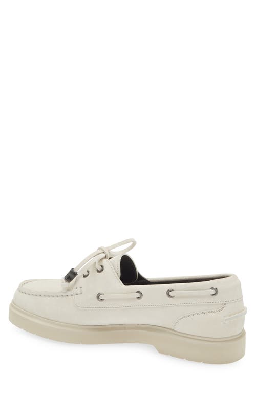 Brunello Cucinelli Sail Monili Trim Boat Shoe In Bianco Ottico