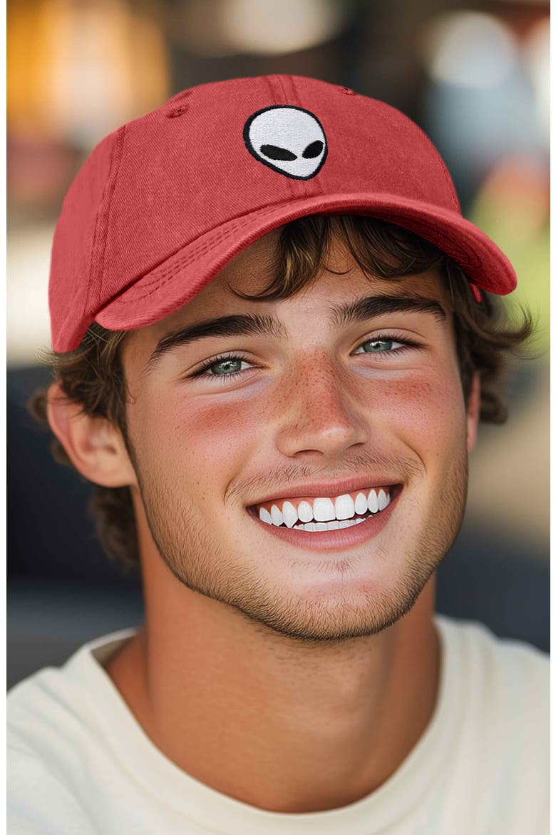 Alien Embroidered Classic Dad Cap, Alternate, color, Washed Red
