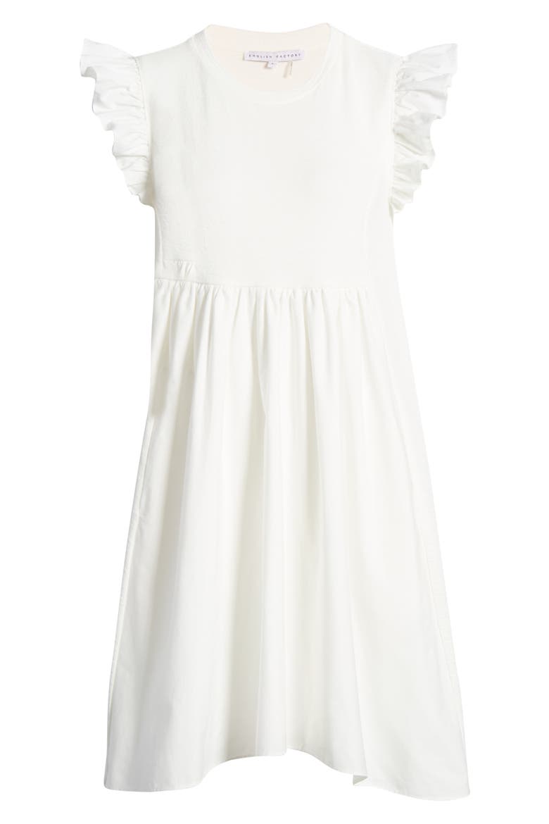Mixed Media Ruffle Dress, Alternate, color, WHITE