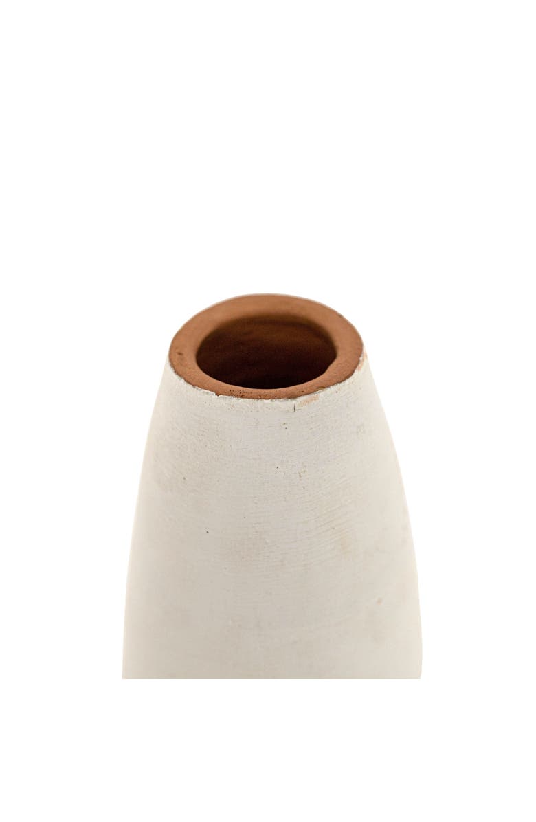 Foreside Home and Garden 5" Small White Terracotta Tapered Elegant Tabletop Bud Vase, Alternate, color, White