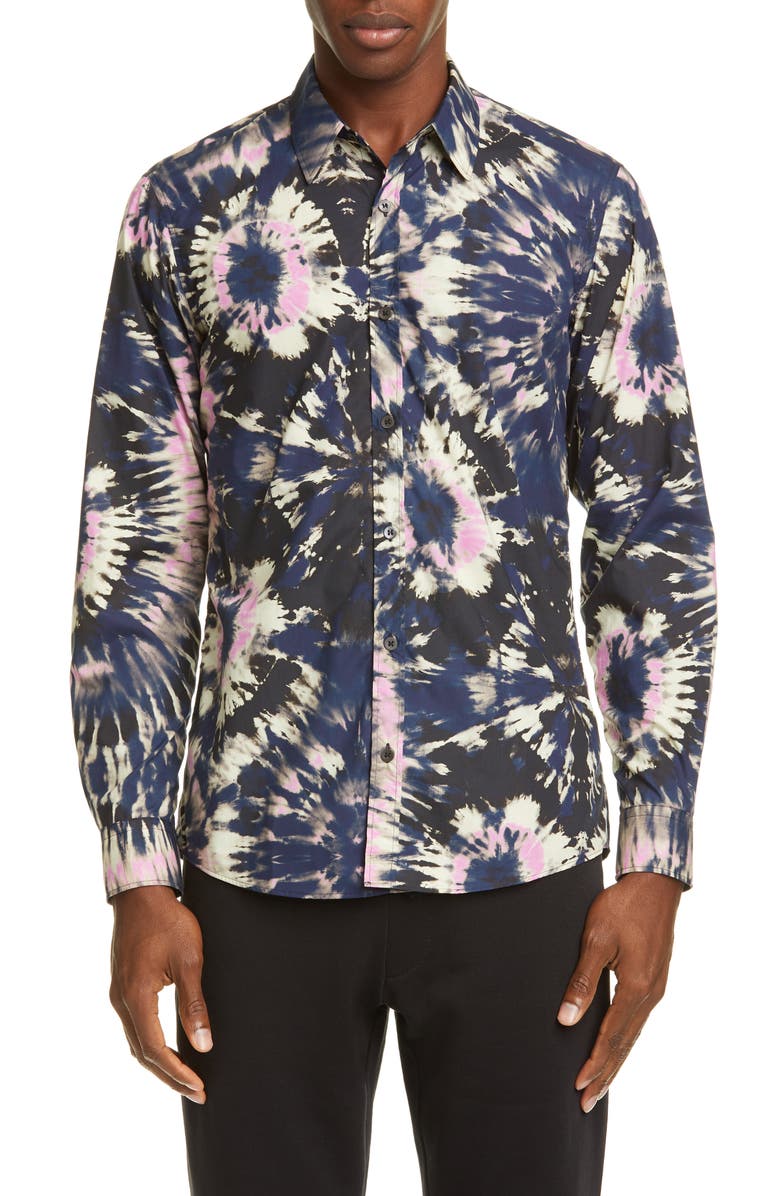 Dries Van Noten Tie Dye Print Button-Up Shirt, Main, color, 