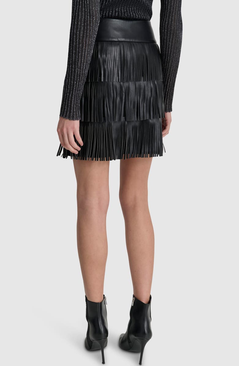 DKNY Tiered Fringe Faux Leather Miniskirt, Alternate, color, 