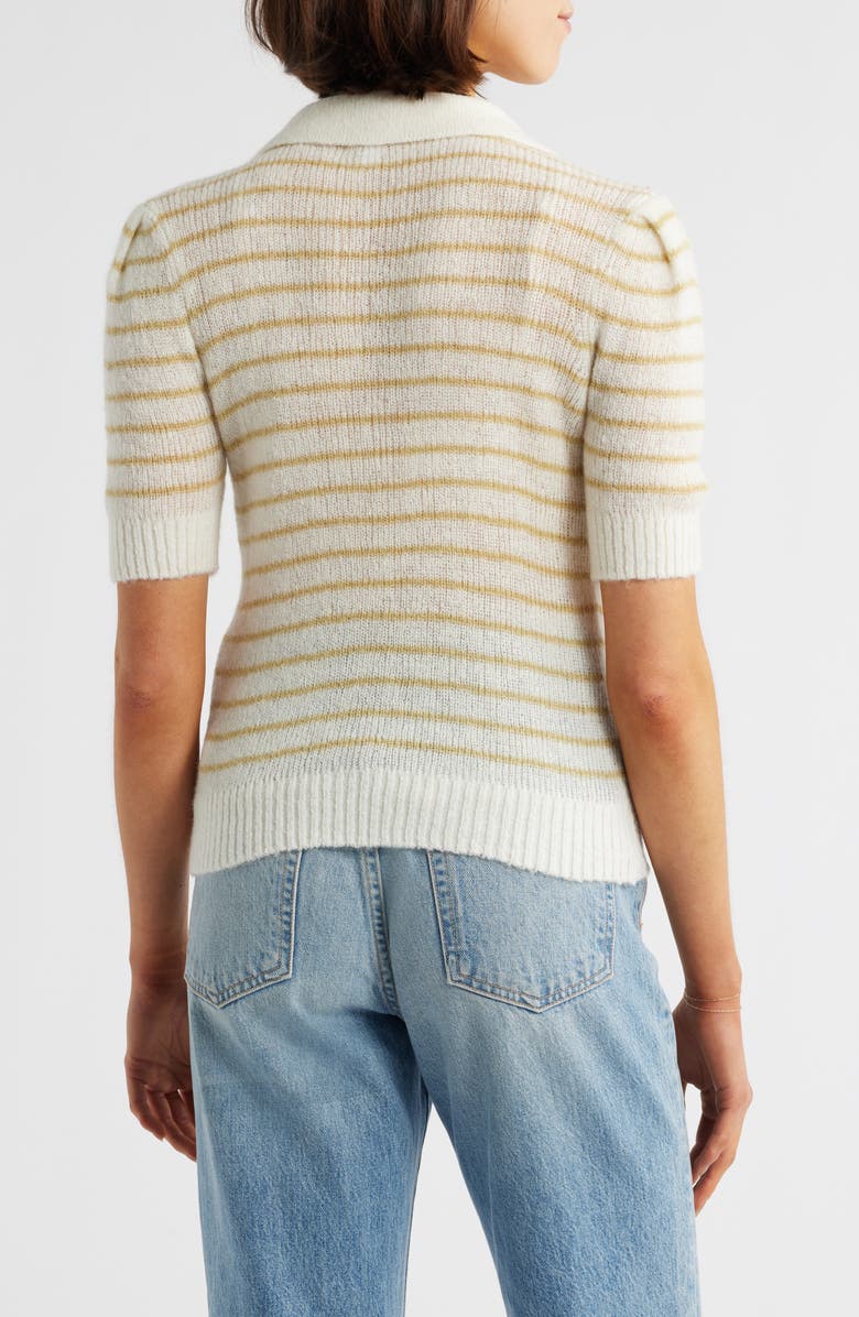 Pistola Billy Stripe Short Sleeve Johnny Collar Sweater, Alternate, color, Pistachio Shell Stri