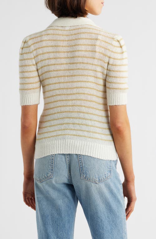Pistola Billy Stripe Short Sleeve Johnny Collar Sweater In Pistachio Shell Stri