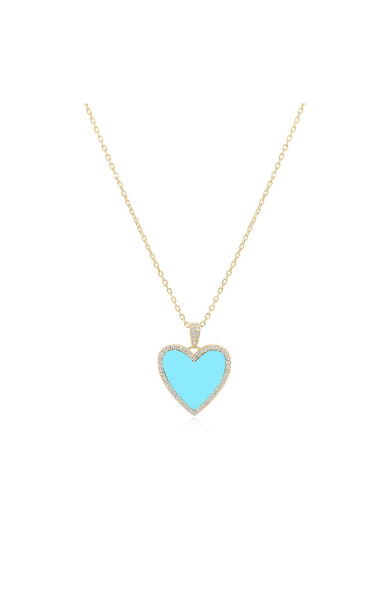 The Lovery Fine Jewelry Large Turquoise CZ Halo Heart Necklace, Main, color, 
