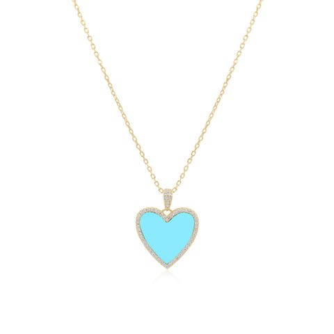 Large Turquoise CZ Halo Heart Necklace