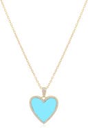The Lovery Fine Jewelry Large Turquoise CZ Halo Heart Necklace