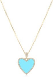 The Lovery Fine Jewelry Large Turquoise CZ Halo Heart Necklace
