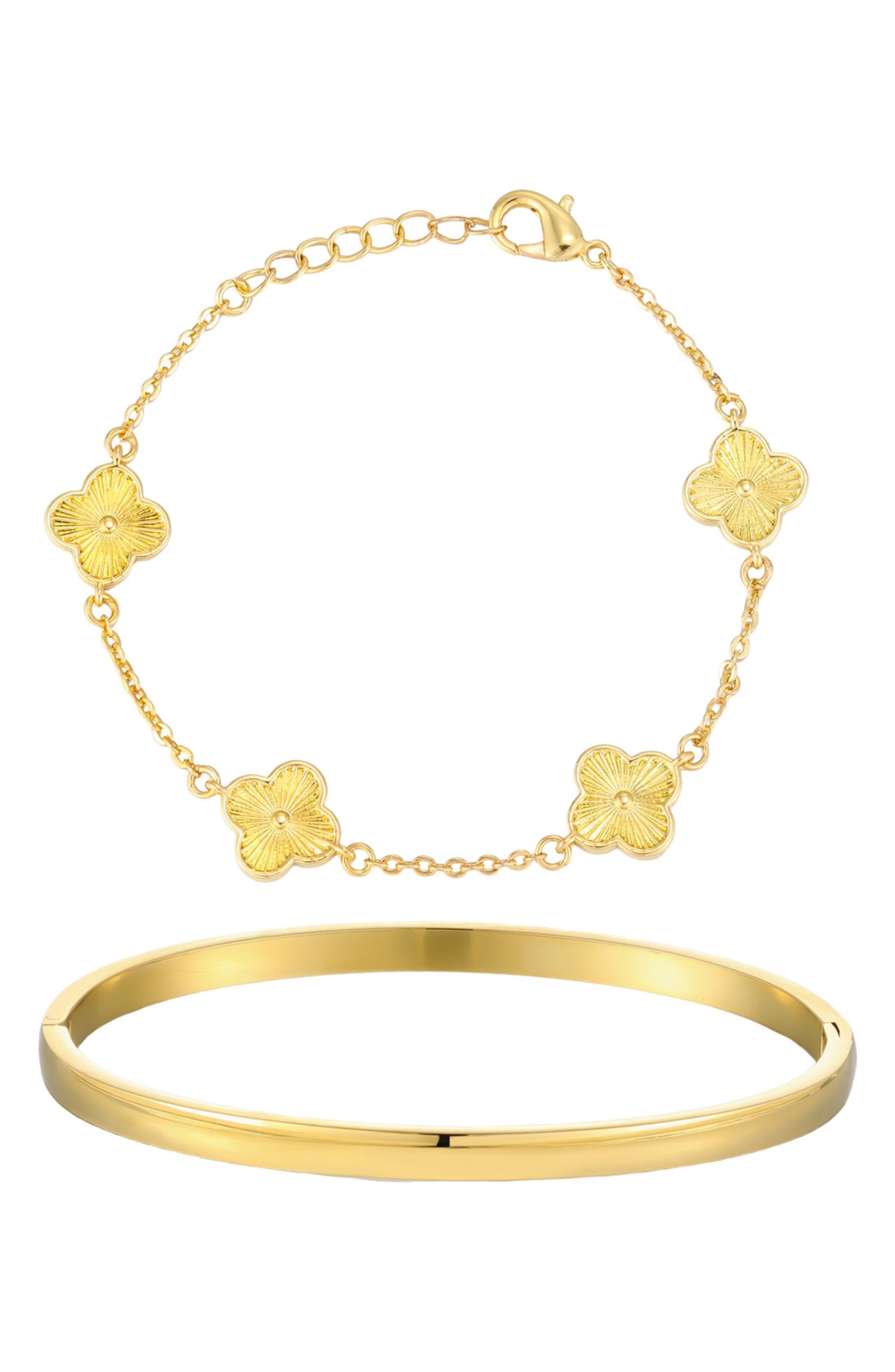 Adornia Clover Set of 2 14k Gold Plate Bracelets