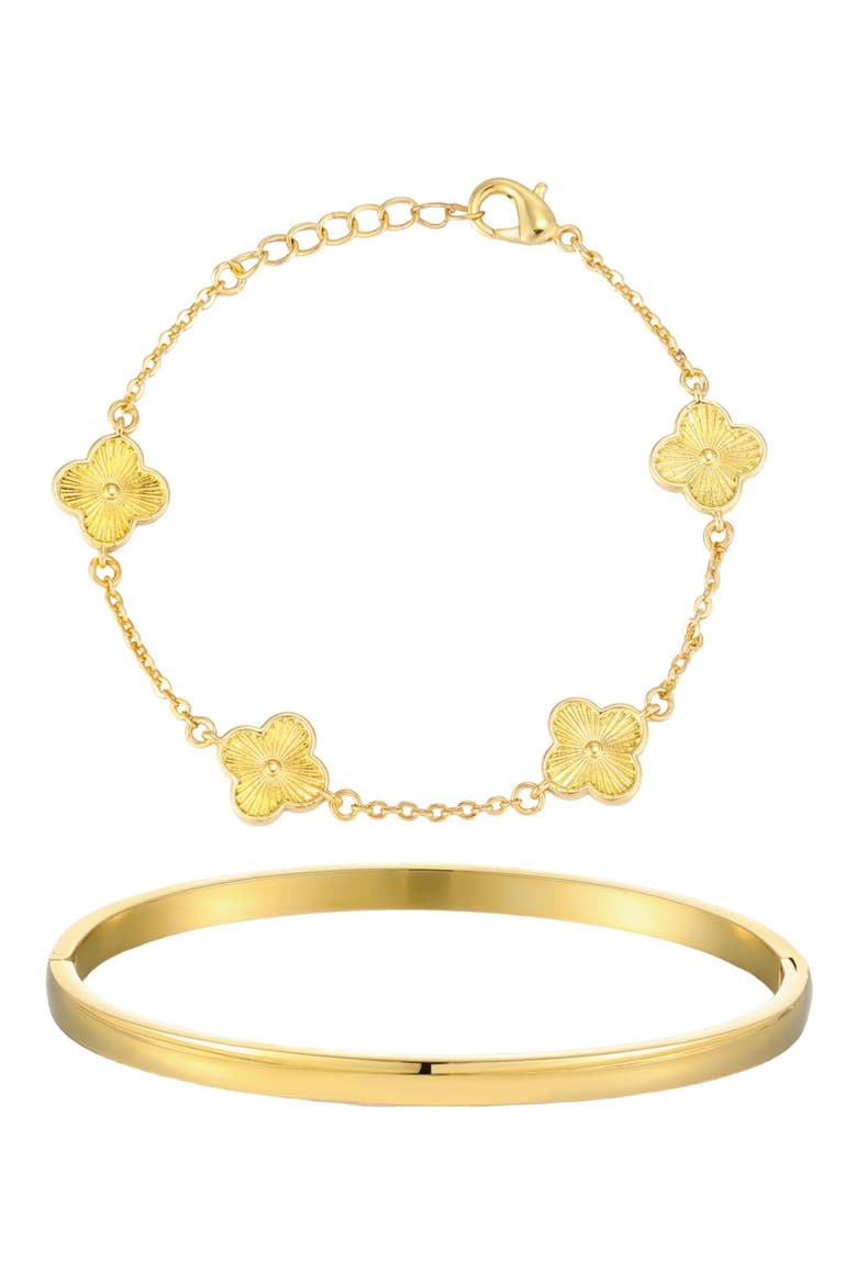 Clover Set of 2 14k Gold Plate Bracelets, Main, color, GOLD