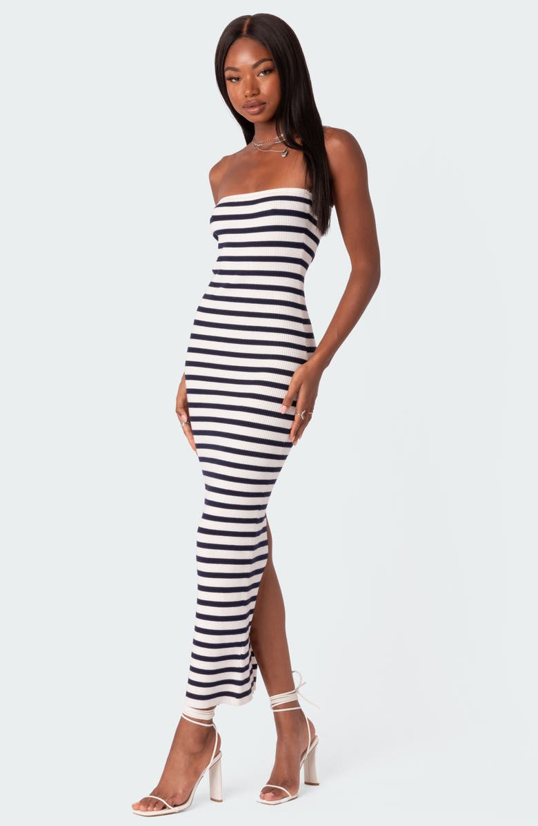 EDIKTED Stripe Strapless Rib Sweater Dress, Alternate, color, Mix