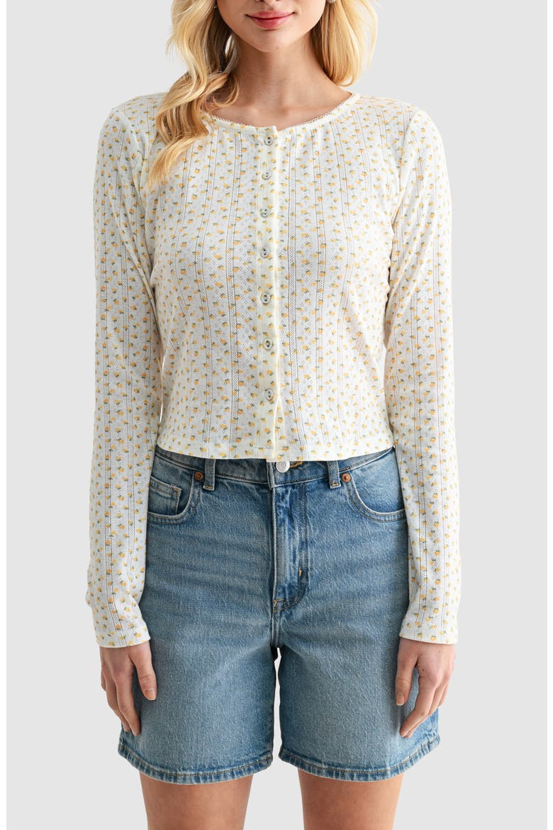 Pointelle Cardigan, Main, color, IVORY YELLOW DITSY