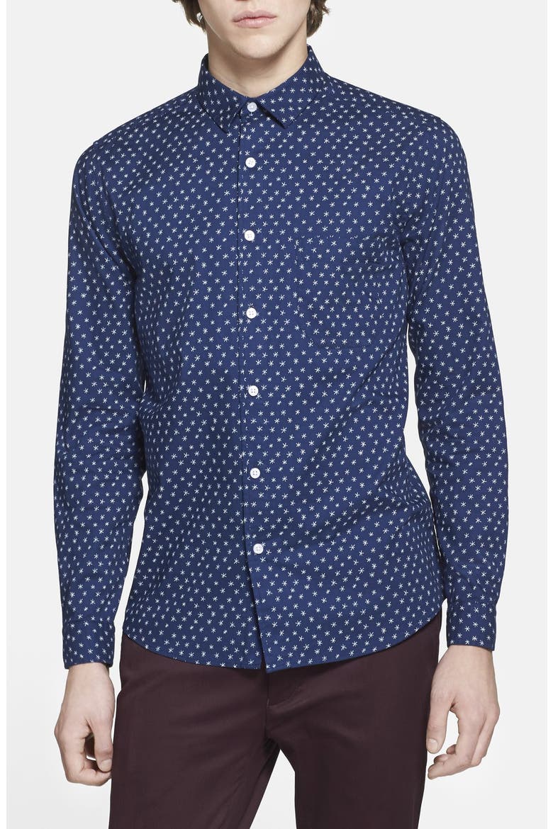 Star Print Cotton Shirt, Main, color, BLUE