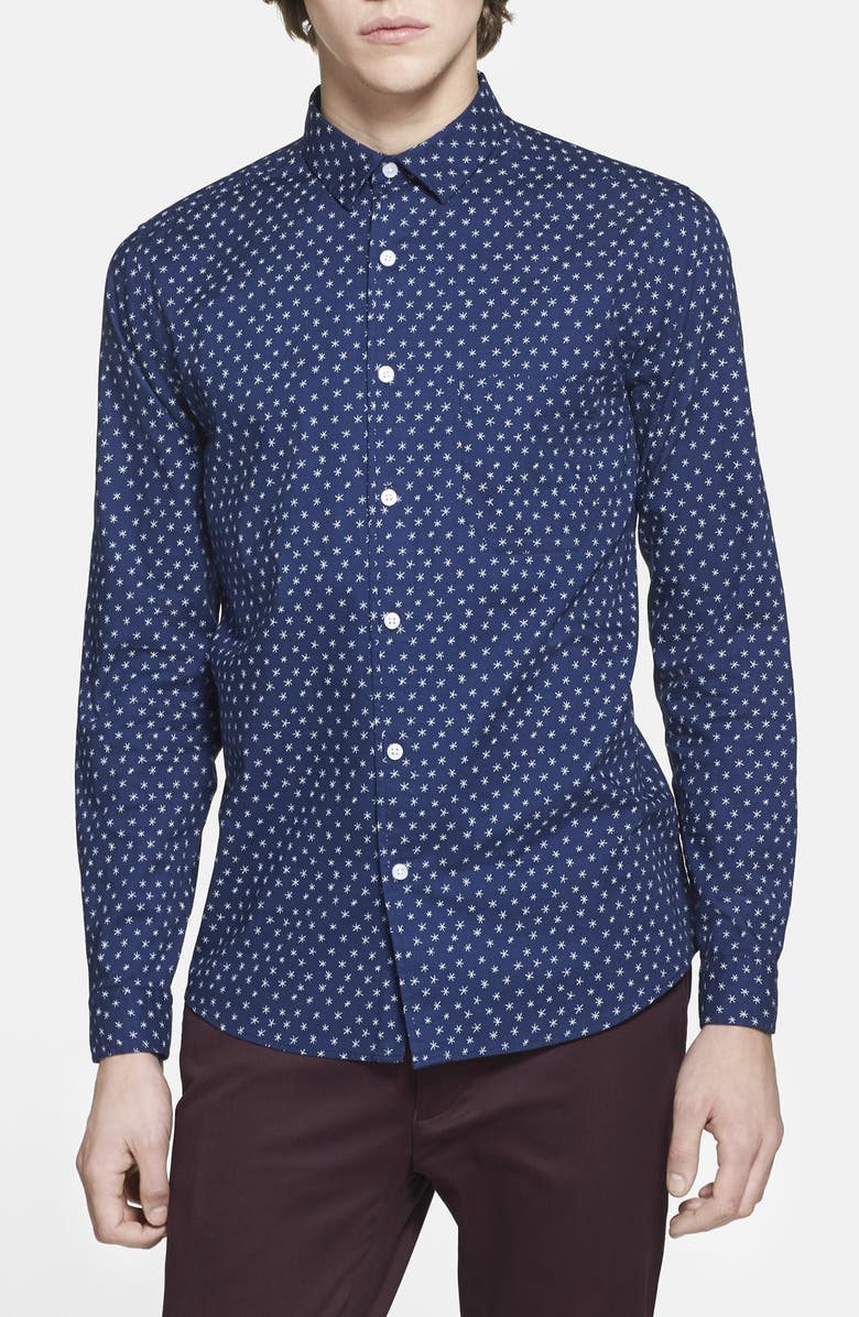 Topman Star Print Cotton Shirt, Main, color, 