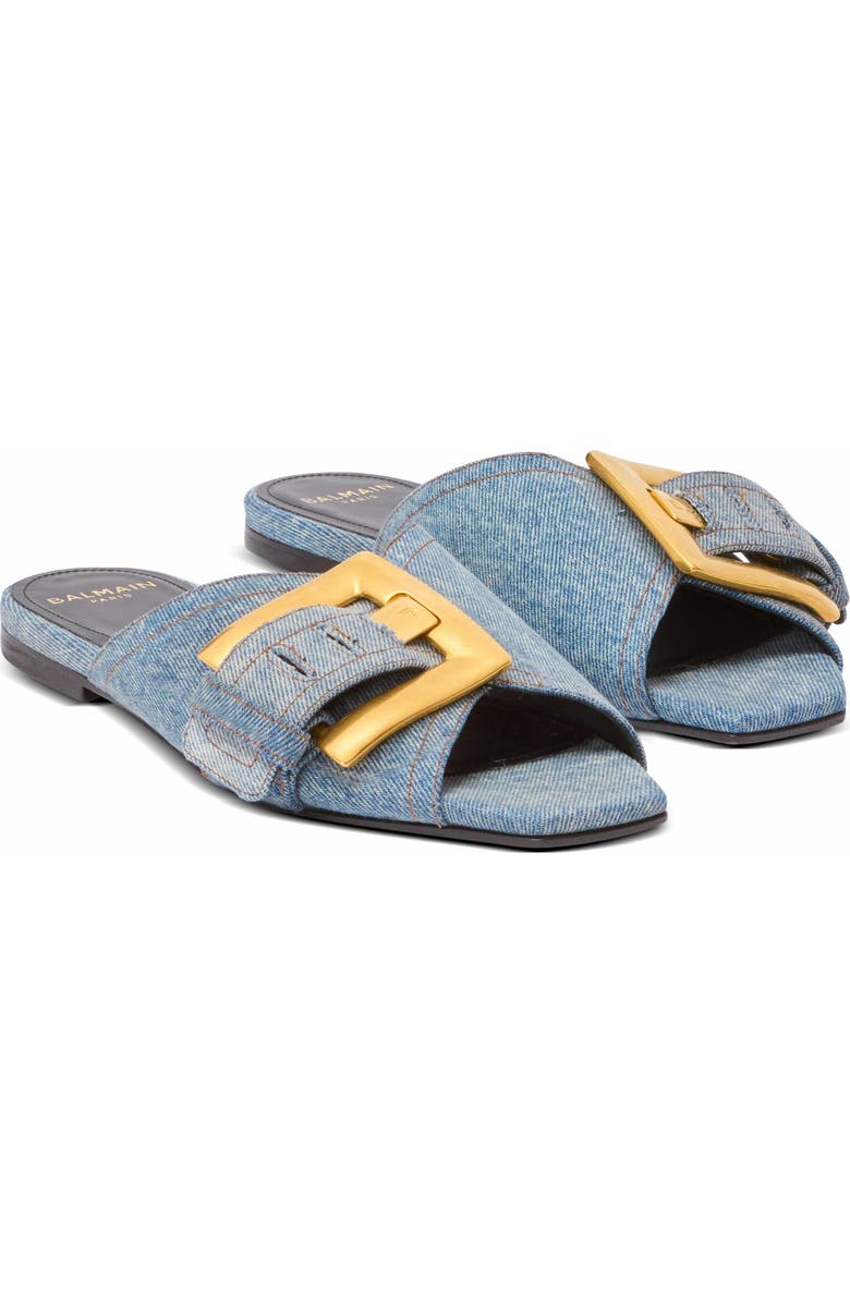 Balmain Anthem Flat Denim Sandals, Main, color, Blue