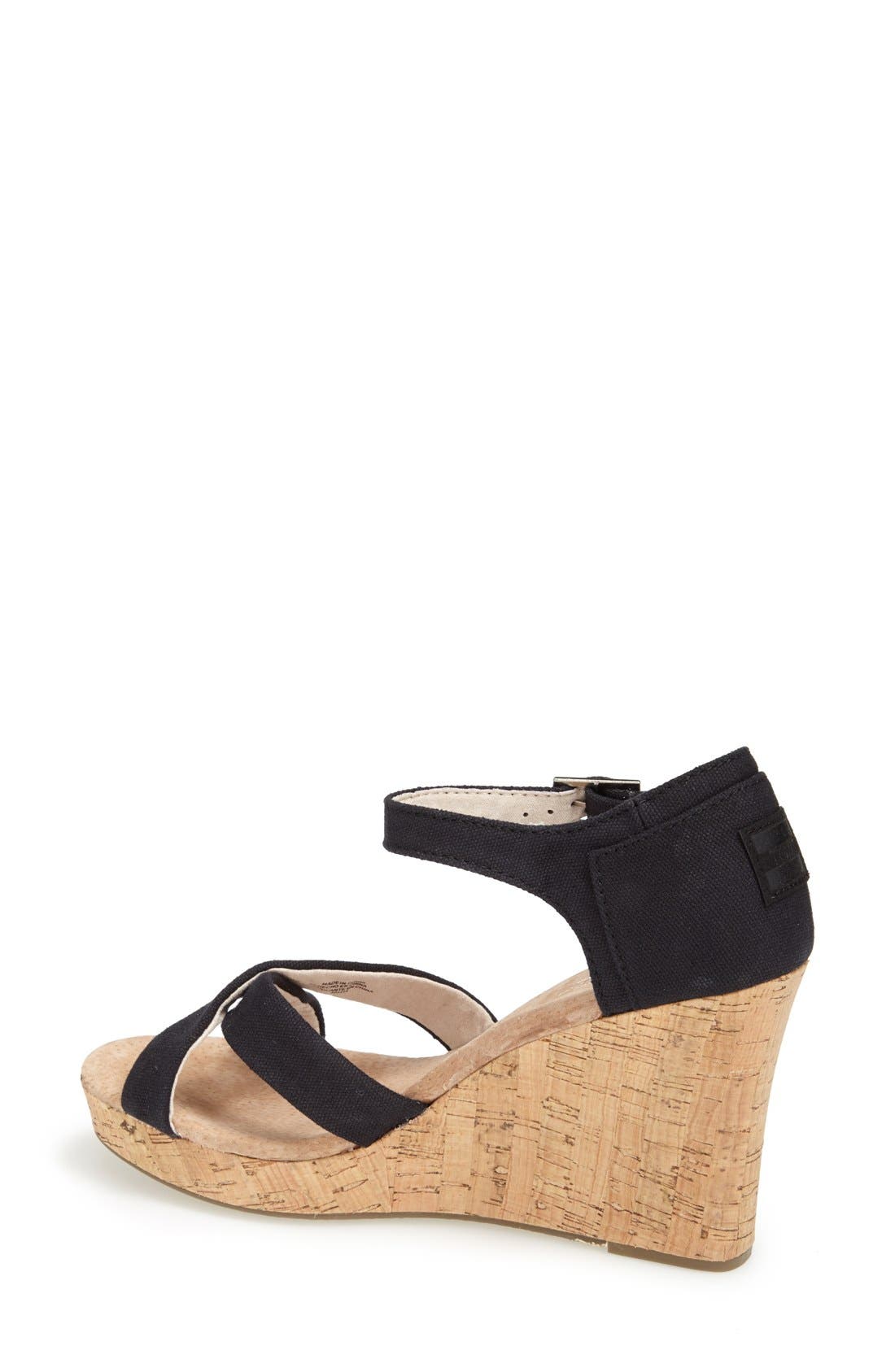 TOMS Canvas Ankle Strap Wedge Sandal, Alternate, color, 