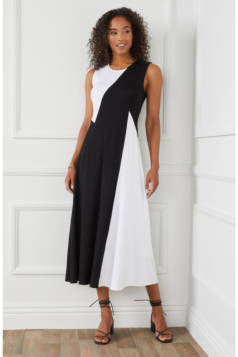 Sleeveless Colorblock Midi Dress, Alternate, color, BLACK WITH WHITE